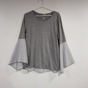 Marled Reunited Clothing Jersey and Woven Striped Blouse Grey White Size XL